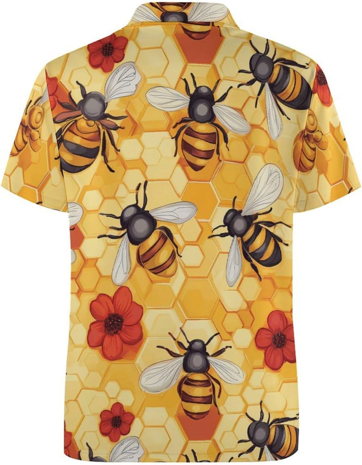 Bees Honeycomb Flowers Womens Golf Polo Shirts Summer Short Sleeve Collared 3 Buttons T Shirt Activewear Tops
