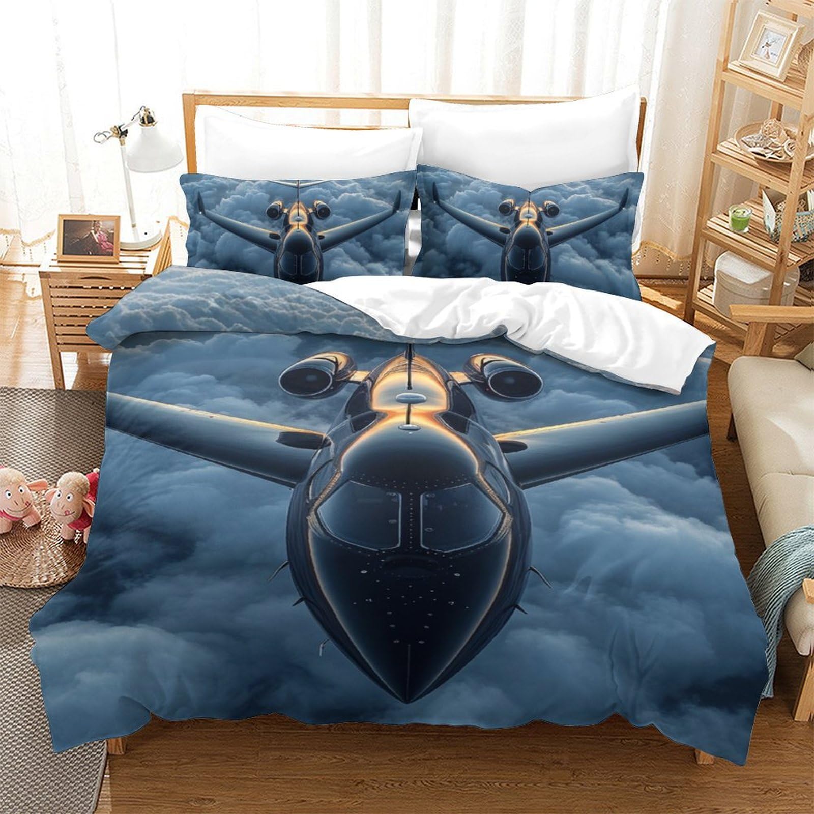 Housse de couette avion 140x200 cm avec taie d'oreiller en microfibre