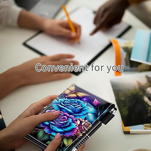 Miniatura 7 de Juego de 4 mini bloc de notas de bolsillo, color azul azúcar, rosa, funda para cuaderno pequeño, con 2 ranuras para tarjetas, 1 lápiz capacitivo y 2