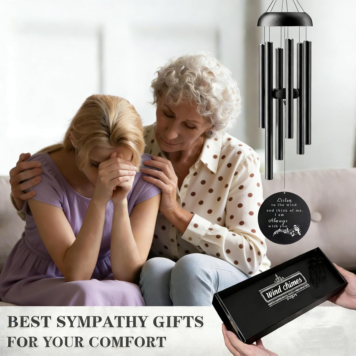 Personalized Custom Memorial Wind Chimes with Name & Date Keepsake,Sympathy Gifts Wind Chime for Loss of Loved One, 32inch Funeral Windchime Outside, in Loving Memory of Mom/Dad