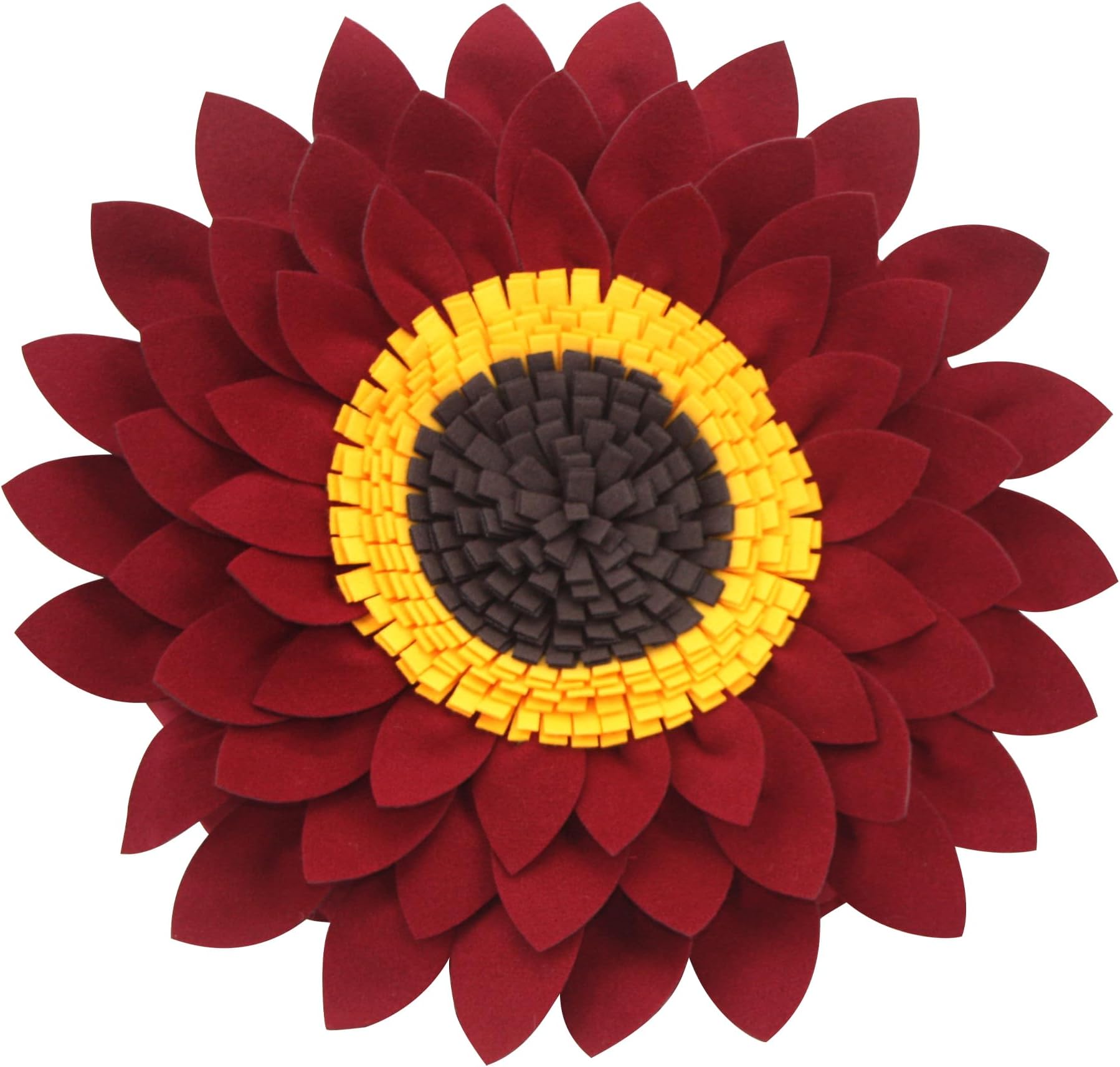 Sunflower Decorative Throw Pillows Accent Round Pillow - Sunflower Decorations - Flower-Shaped Decor for Living Room (14.5" Flower, 13" Pillow with Insert, Burgundy)