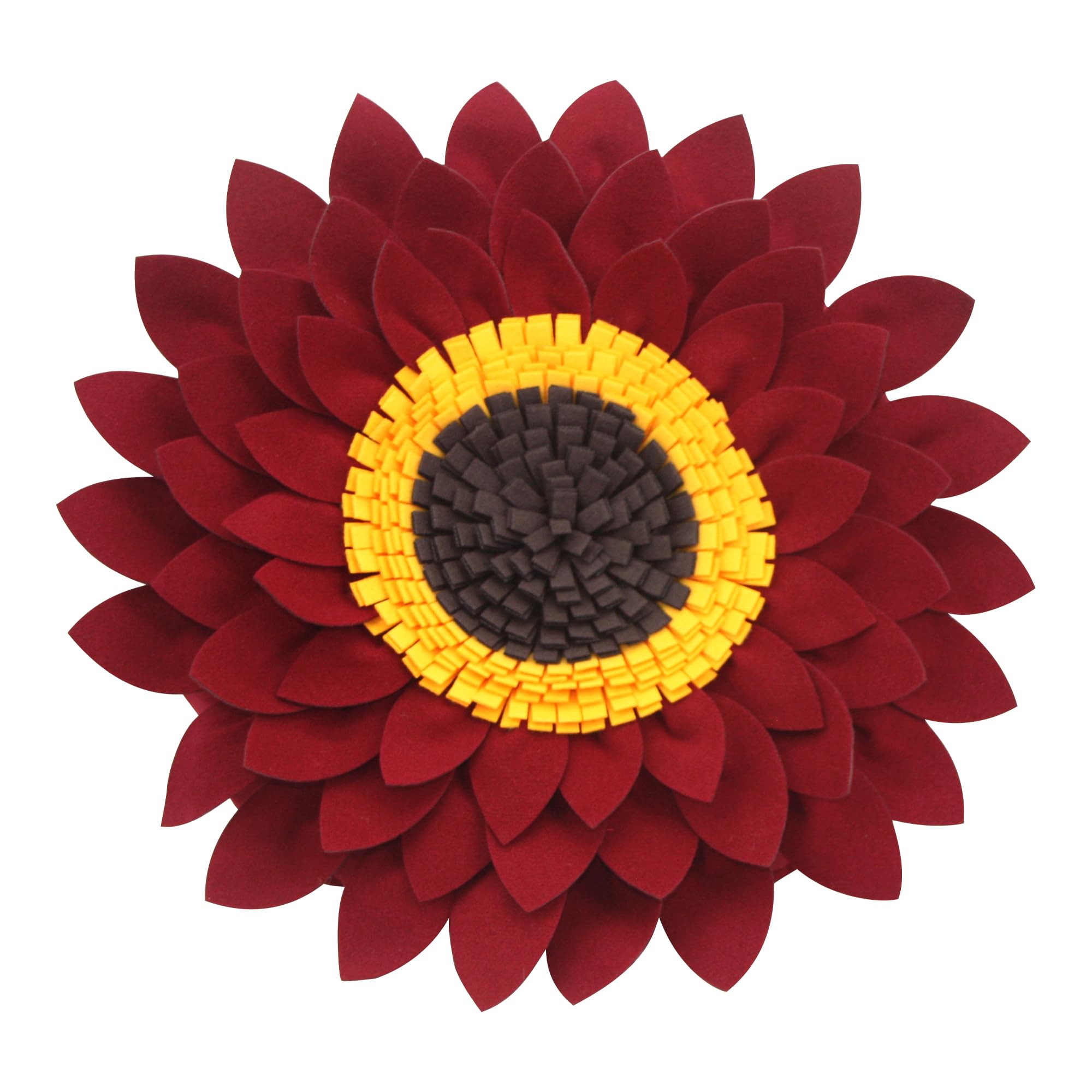 Sunflower Decorative Throw Pillows Accent Round Pillow - Sunflower Decorations - Flower-Shaped Decor for Living Room (14.5" Flower, 13" Pillow with Insert, Burgundy)