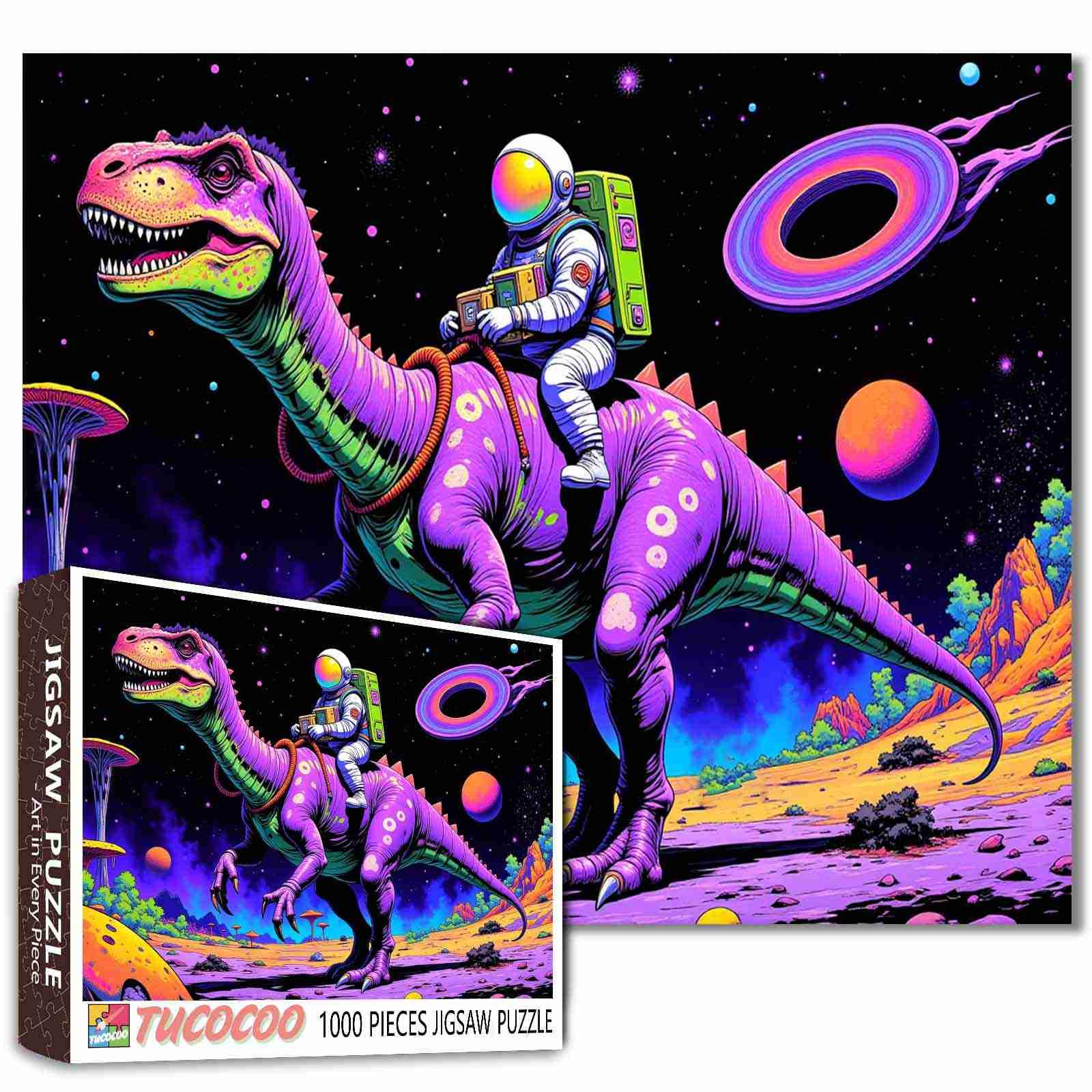 Astronaut Rides Dinosaur Jigsaw Puzzles for Adults 1000 Pieces Outer Space Jigsaw Puzzle Galaxy Nebula Painting Extraterrestrial Organisms Jigsaw