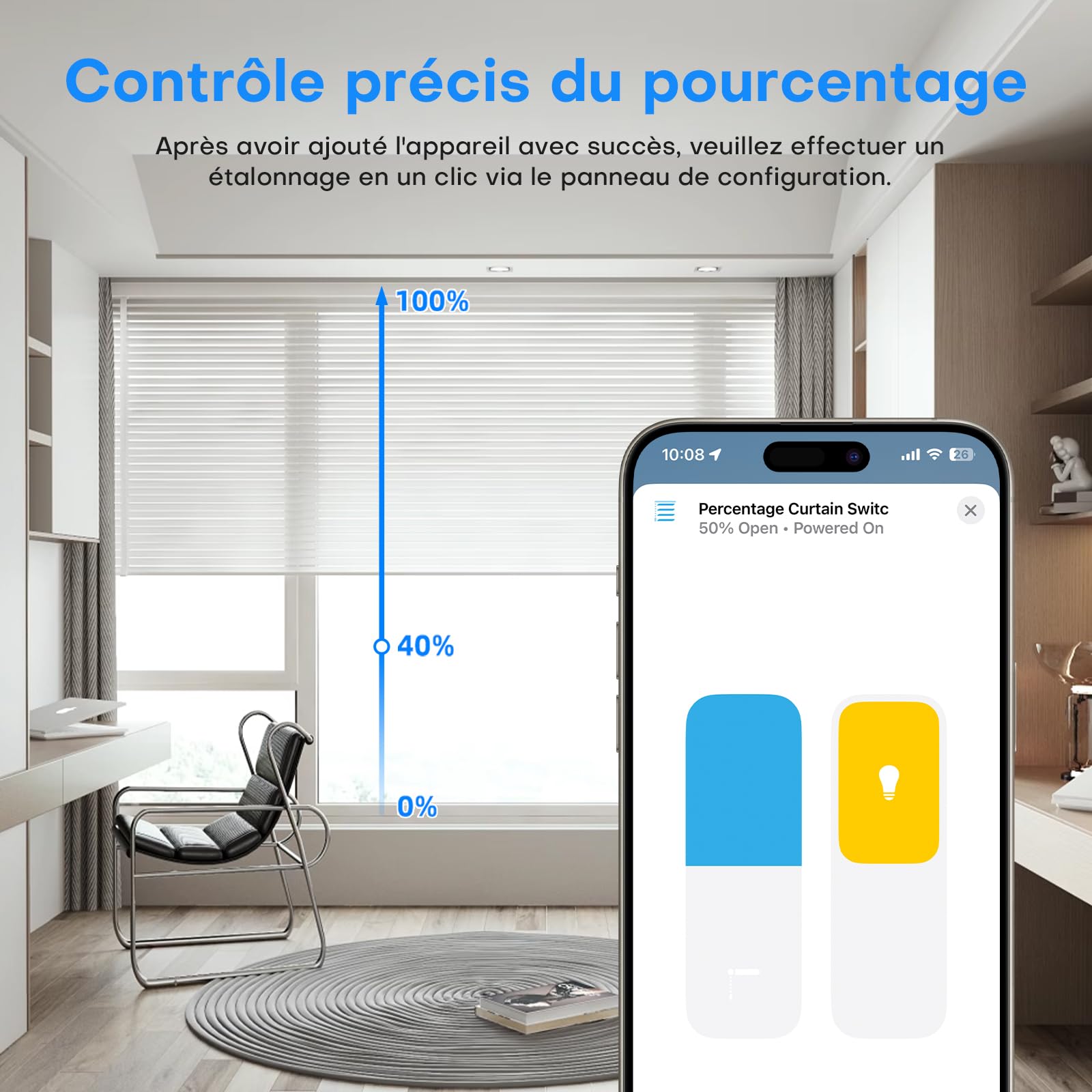 Maxcio Interrupteur Connecté WiFi Volet Roulant HomeKit Alexa [Fil Neutre] | Interrupteur Intelligent Pour Rideau Compatible Google Home, Calibrage En Un Clic & Contrôle De Pourcentage, Minuterie 2er