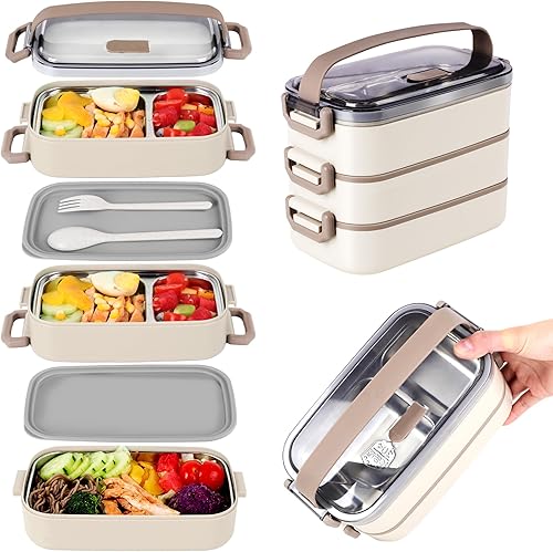 Miniatura 18 de Caja Bento de acero inoxidable para adultos y niños, lonchera japonesa a prueba de fugas, recipientes divididos para alimentos y comidas, juego