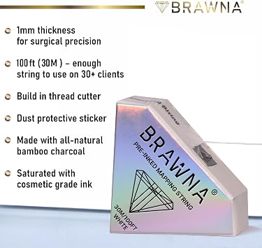 BRAWNA [ Upgraded Version ] 30 Meters White Brow Mapping string for Eyebrow Measuring - Microblading Supplies - PMU Kit - Brow Lamination Kit - Pre inked Mapping Thread