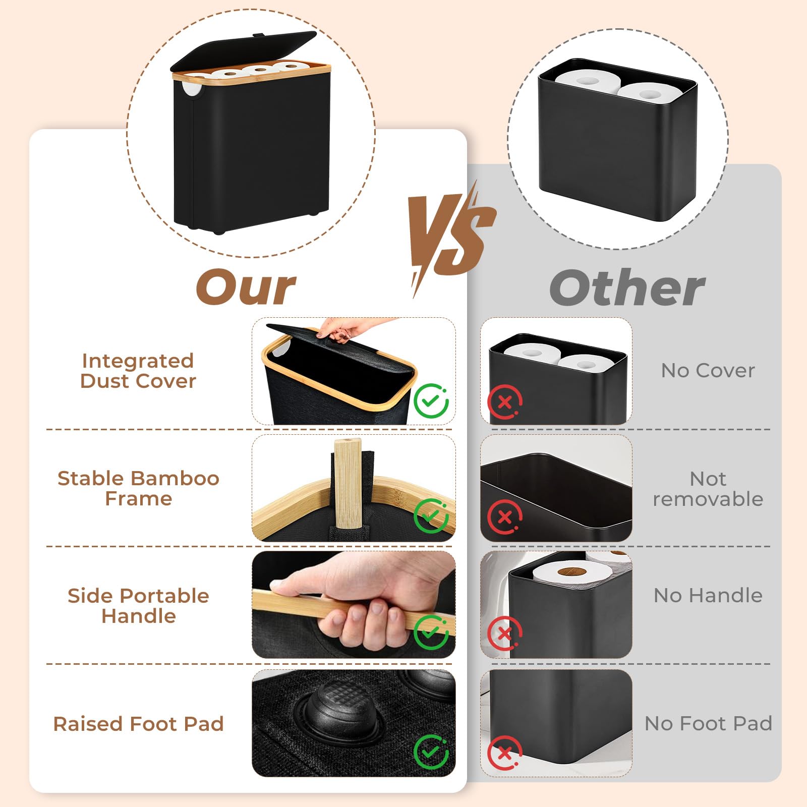 28L Cesta de Almacenamiento de Papel Higiénico de 9~12 Rollos, Organizador de Baño Plegable Impermeable, Almacenaje Papel Higienico para Baño con Tapa para Baño y Hogar (Negro)