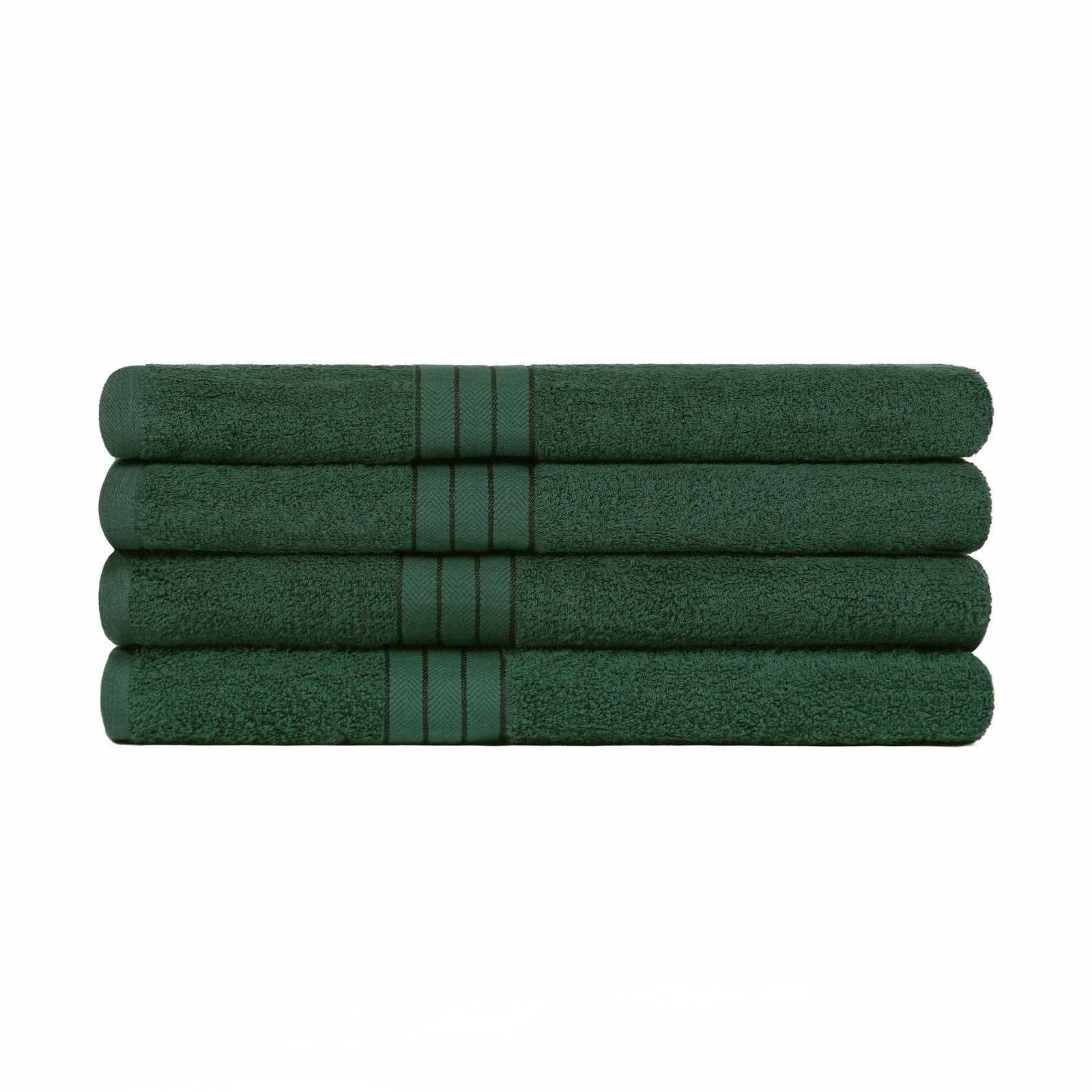 Brentfords Forest Green Luxury 4 Pack Of 100% Cotton Bath Towels Set Quick Dry Bathroom Absorbent Large Bordered, 70 X 115Cm
