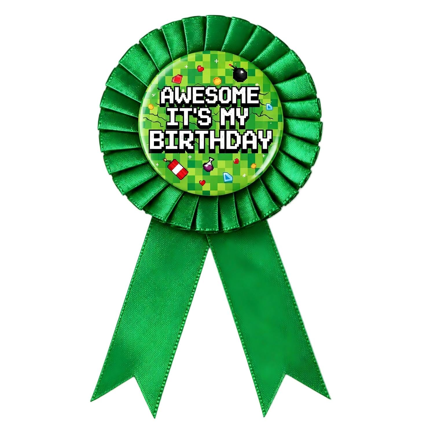 Its My Birthday Badge, Pixel Theme Birthday Boy Badge, Happy Birthday Badge for Boys & Girls, Video Game Party Accessory, Photo Prop, Party Decoration, Reusable, Versatile for Any Age, 18×8.3cm