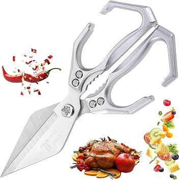 Kitchen Shears,Multifunctional Heavy-Duty Kitchen Shears,Japanese High-Carbon Steel Culinary Shears for Chicken, Meat, Seafood, Bone CuttingSilver