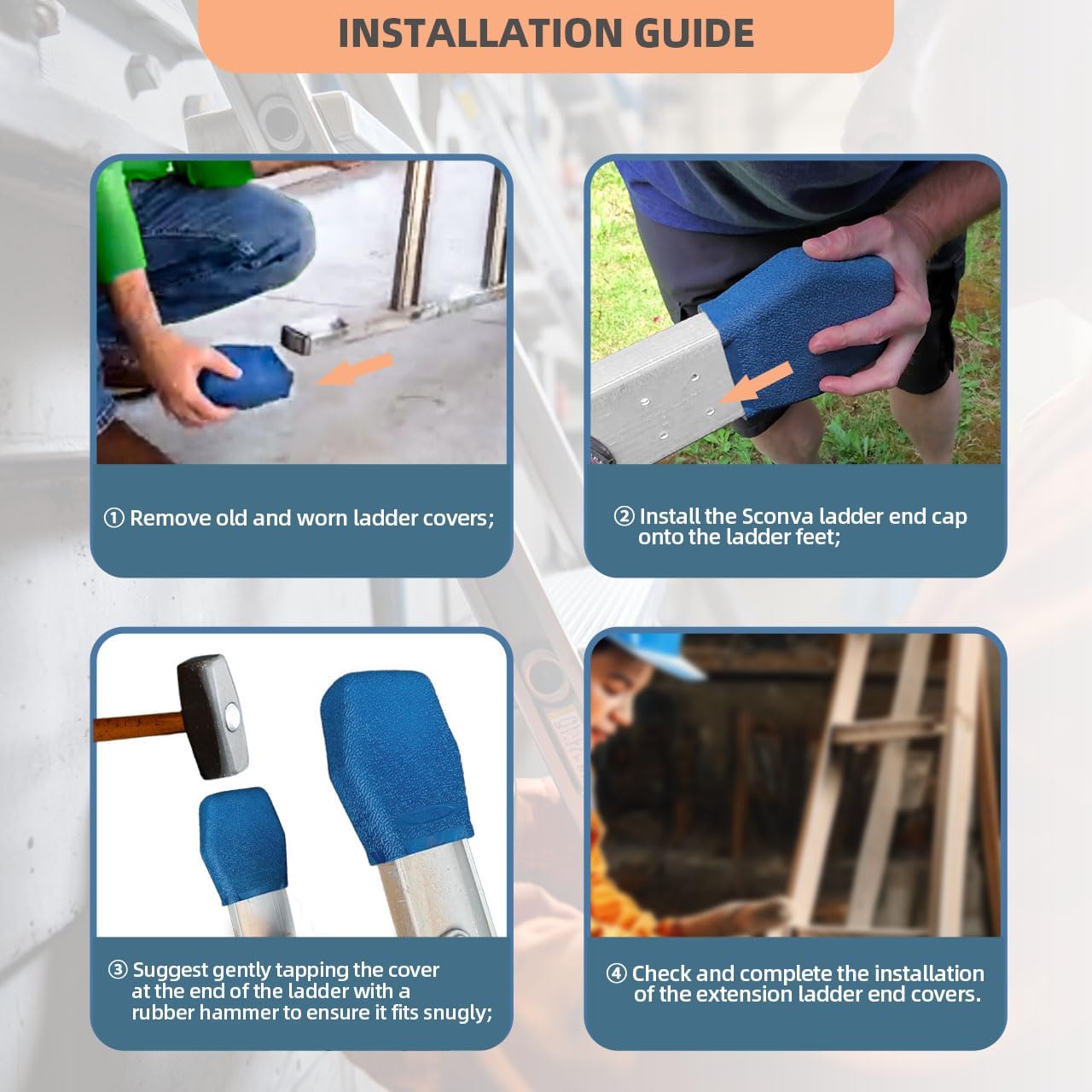 4 Pair AC19-2 Extension Ladder Covers Replacement for Werner Extension Ladder, Ladder End Caps Fits for Most Werner Ladders Except 500, D500, D7136-2, D7140-2 & MT Series