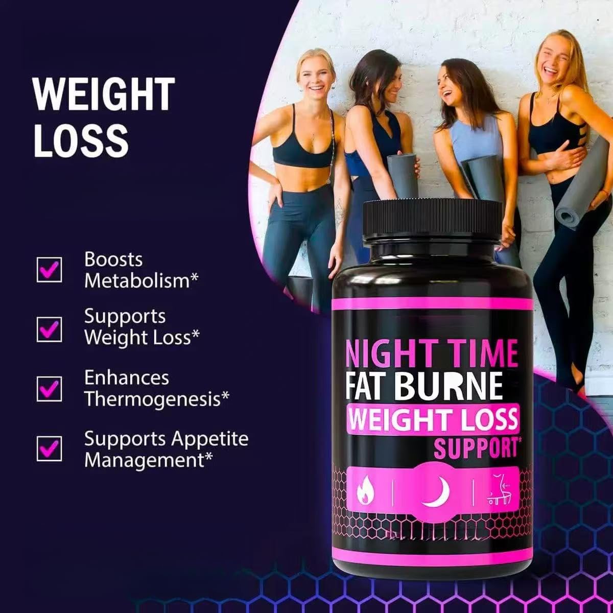 Brûle-graisse nocturne pour femmes - Suppression de l'appétit - Végétalien, sans OGM