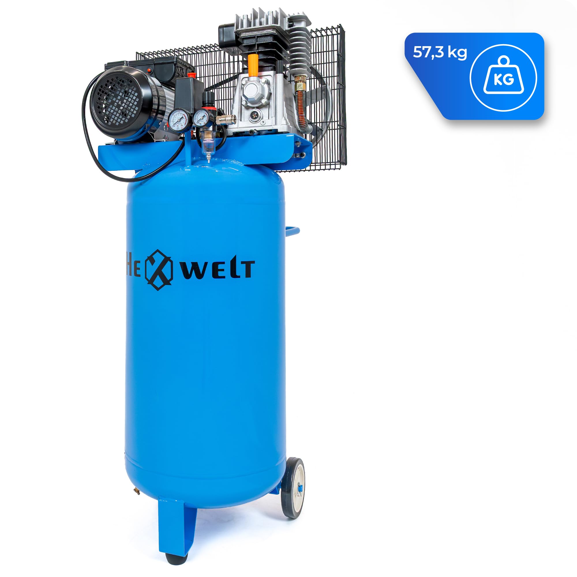 Compresor 100L, 8 Bar, 1800W/2200W/3300W, sin aceite/lubricado, 1/4", regulador, 2 salidas, manómetro, para taller, garaje, neumáticos y pintura (KP-100L)