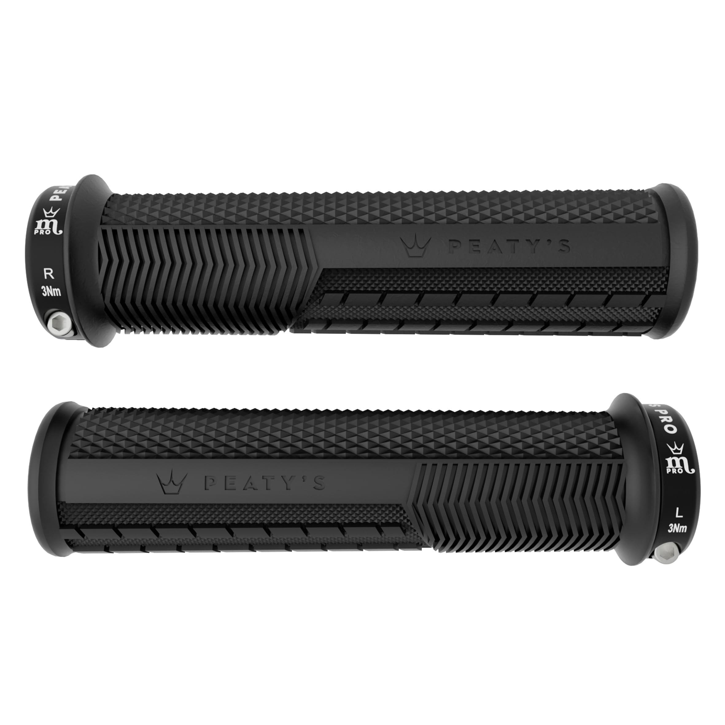 Peaty's Monarch Pro Mountain Bike Grips - Knurl Handle Grips for Precision Control, Dual Compound Design with Impact Dampening Core, BMX, Ebike & MTB Handlebar Grip - Thick 32-34mm, Black