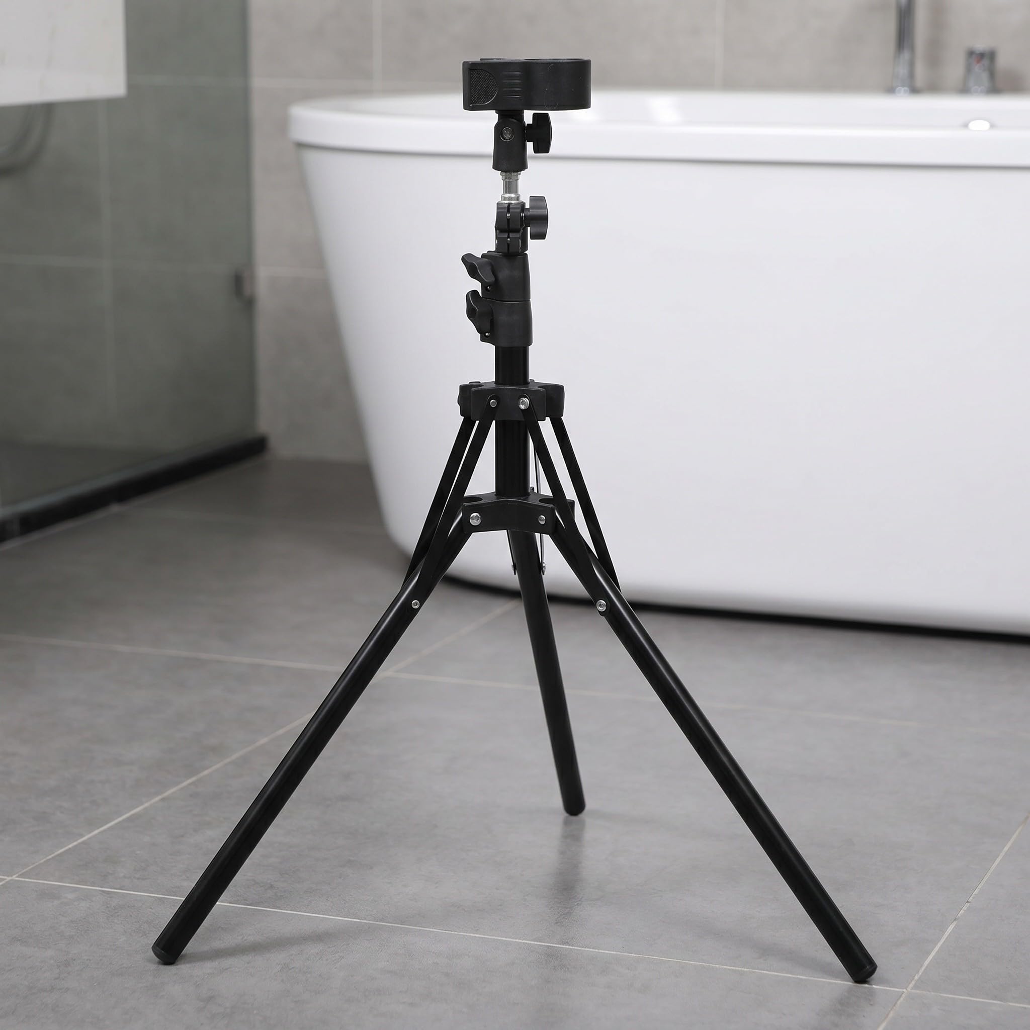 Soporte Ancha Ajustable de Altura Pelo para Secador 360° Giratorio con Clip de Sujeción Base y Almohadilla Antideslizante para Uso en Salón y Hogar