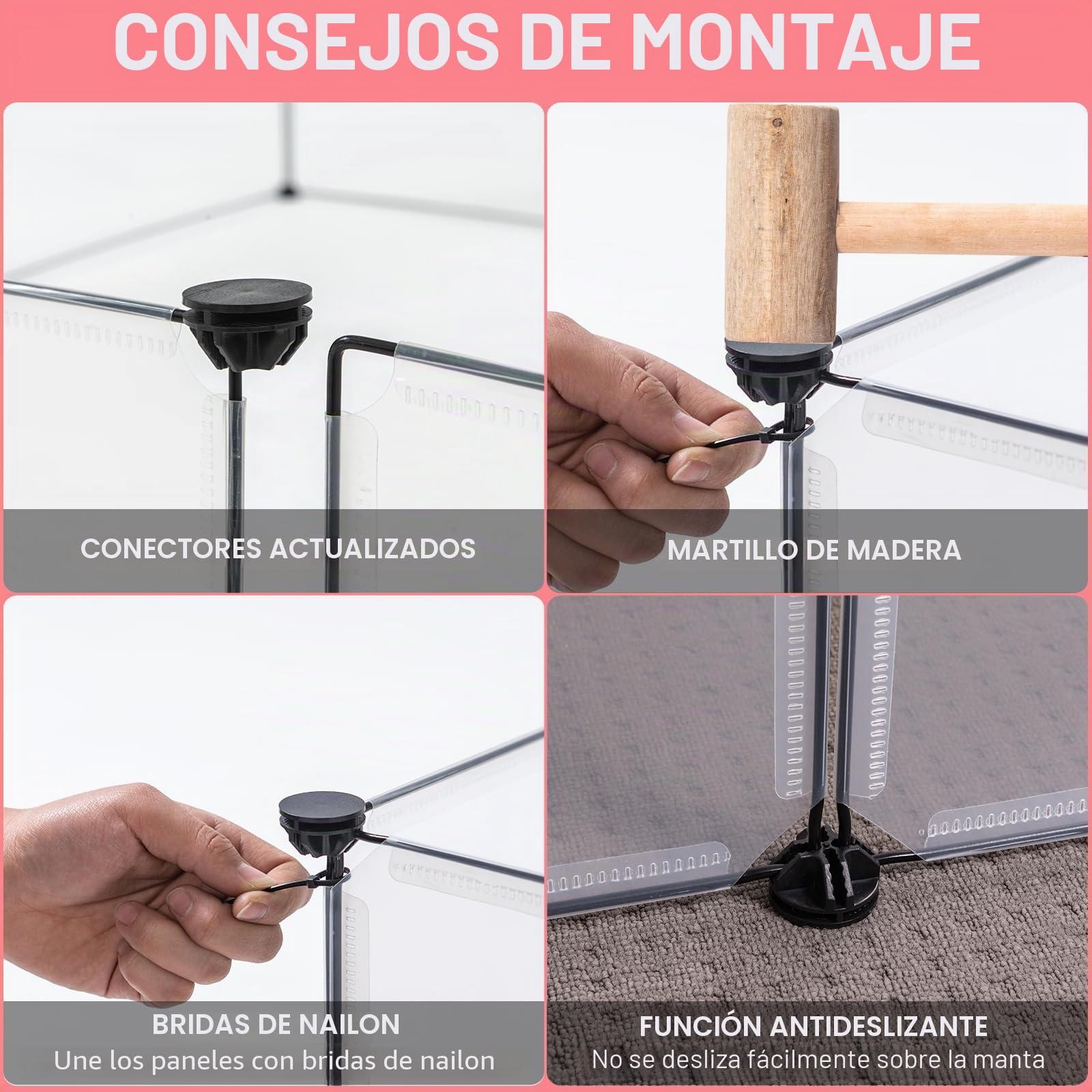 BRIAN & DANY Valla para Mascotas, Jaula para Conejos, Hámsters, Erizos, Valla para Animales Pequeños Jaula Modular, Parque con Puerta, 12 Paneles, 203 x 101 x 71 cm
