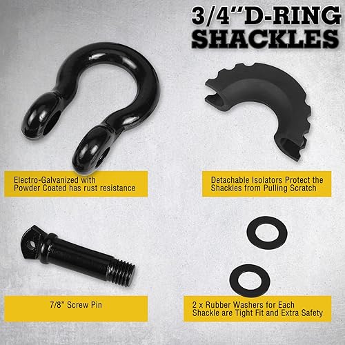 Miniatura 3 de WOLFSTORM Correas de remolque resistentes de 20 pies con grilletes de anillo en D resistencia a la rotura de 41800 libras correas de recuperación de