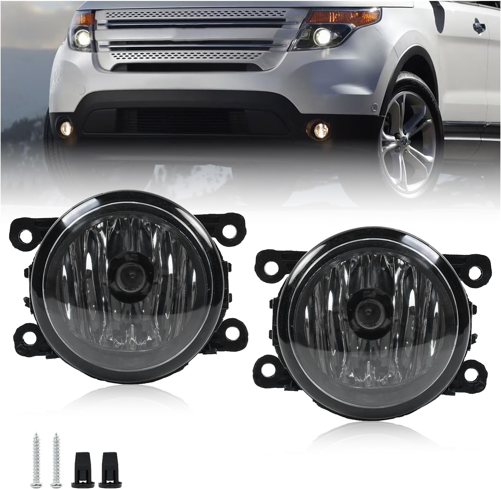 Fog Lights W/Bulbs Compatible with 08-14 Ford Focus,11-15 Explorer,13-16 Fusion,14-15 Fiesta, Halogen Front Bumper Driving Fog Lamps Replacement,Driver and Passenger Side