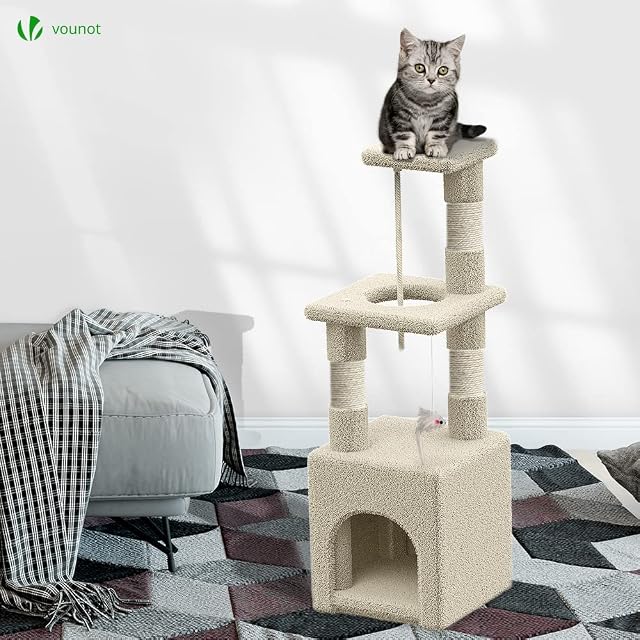 Foto 2 de 7 de VOUNOT Árbol Rascador para Gatos, Poste Rascador Estable con Nido, Plataformas