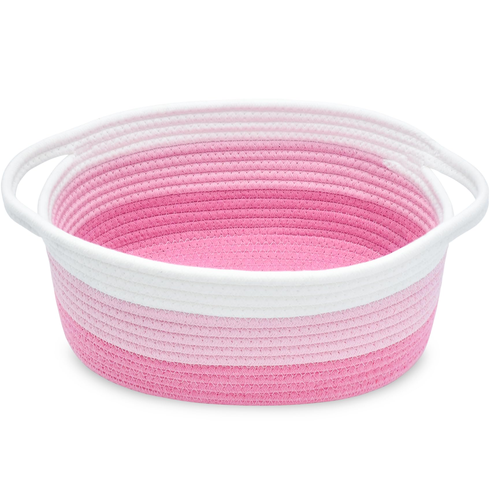 ABenkle Small Basket with Handles, Boho Decorative Rope Woven Dog Cat Toy Storage Bin Shelf Storage Organizer, Easter Christmas Gift Basket, 12"x8"x5"