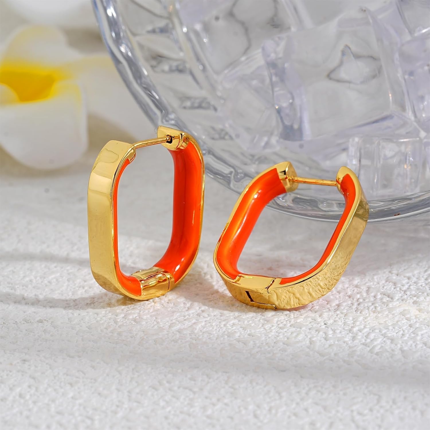 Enamel Hoop Earrings for Women 18k Real Gold Plated U Shaped Huggie Earring Enamel Jewelry Mother's Day Birthday Gift for Wife Mother Girlfriend