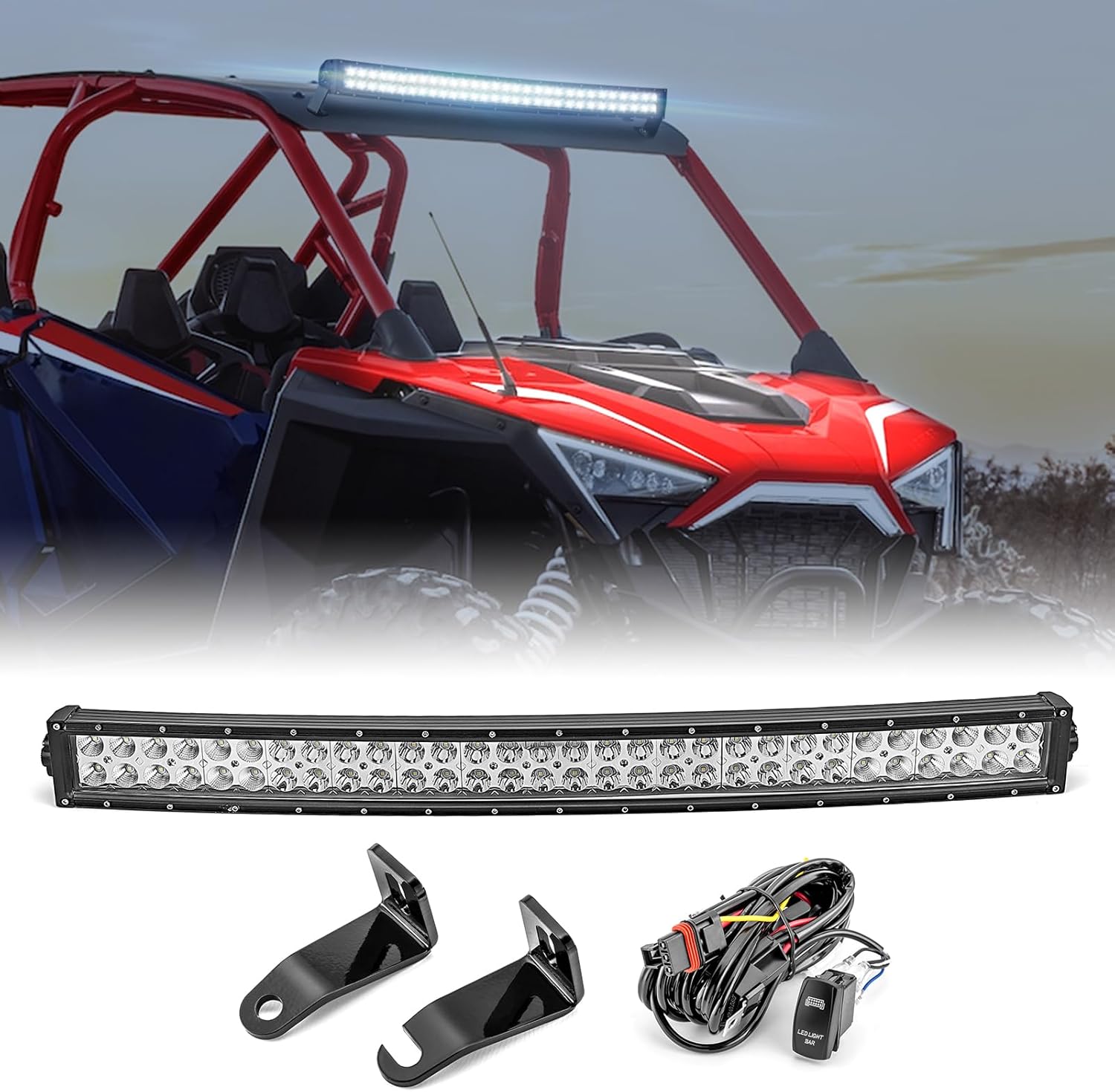 WeiSen 32" Upper Roof LED Light Bar Kit with Plug & Play Wiring Harness, 180W Curved