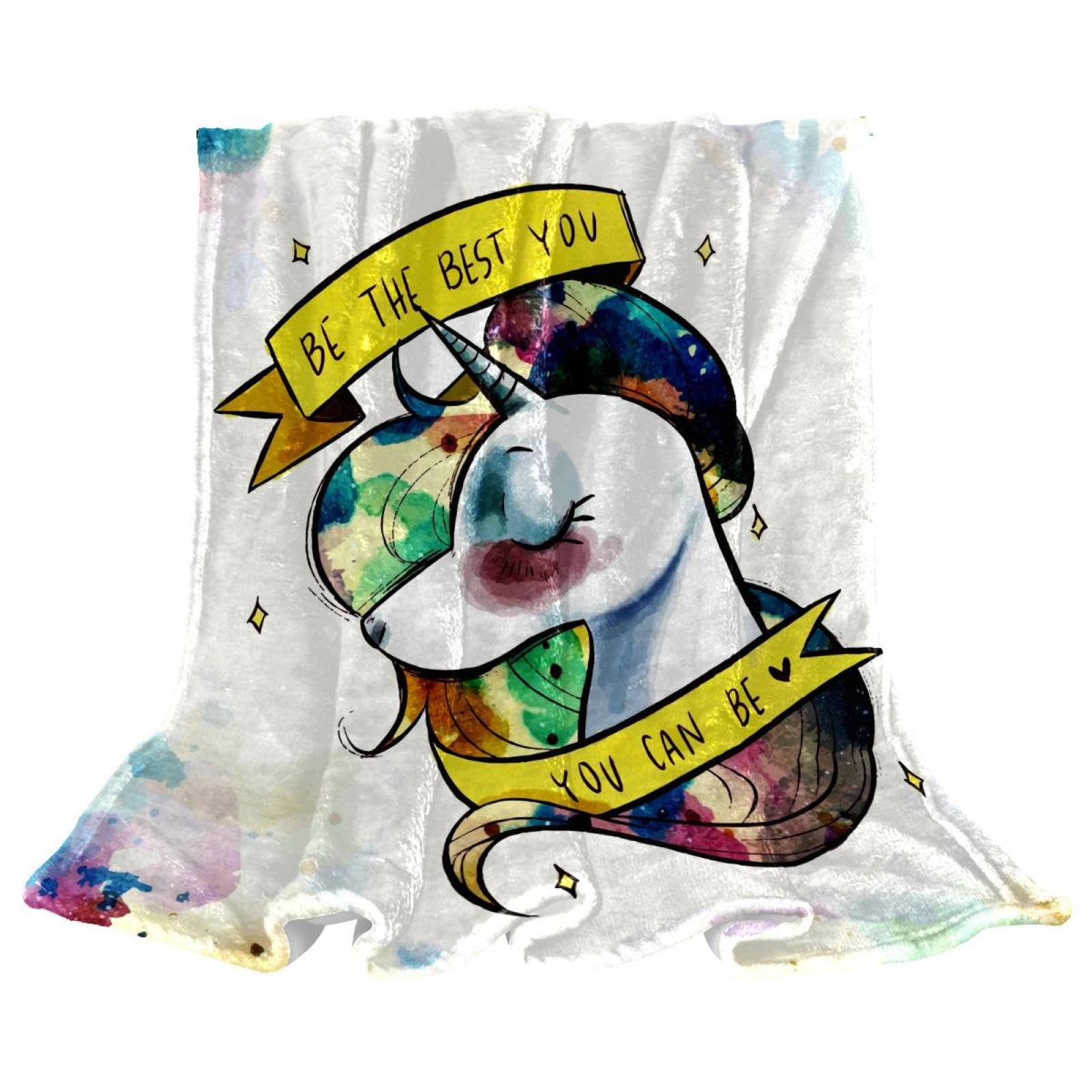 Couverture Polaire Aquarelle Licorne en Microfibre de Qualité Supérieure