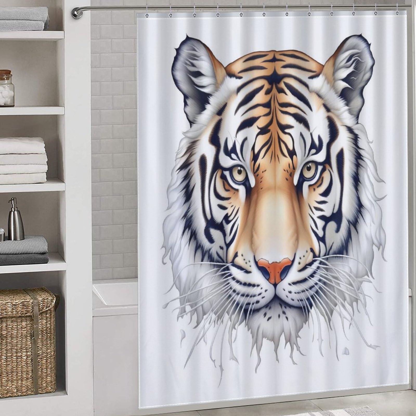 Rideau salle de bain tigre lavable et rideau de douche polyester imperméable 168x183