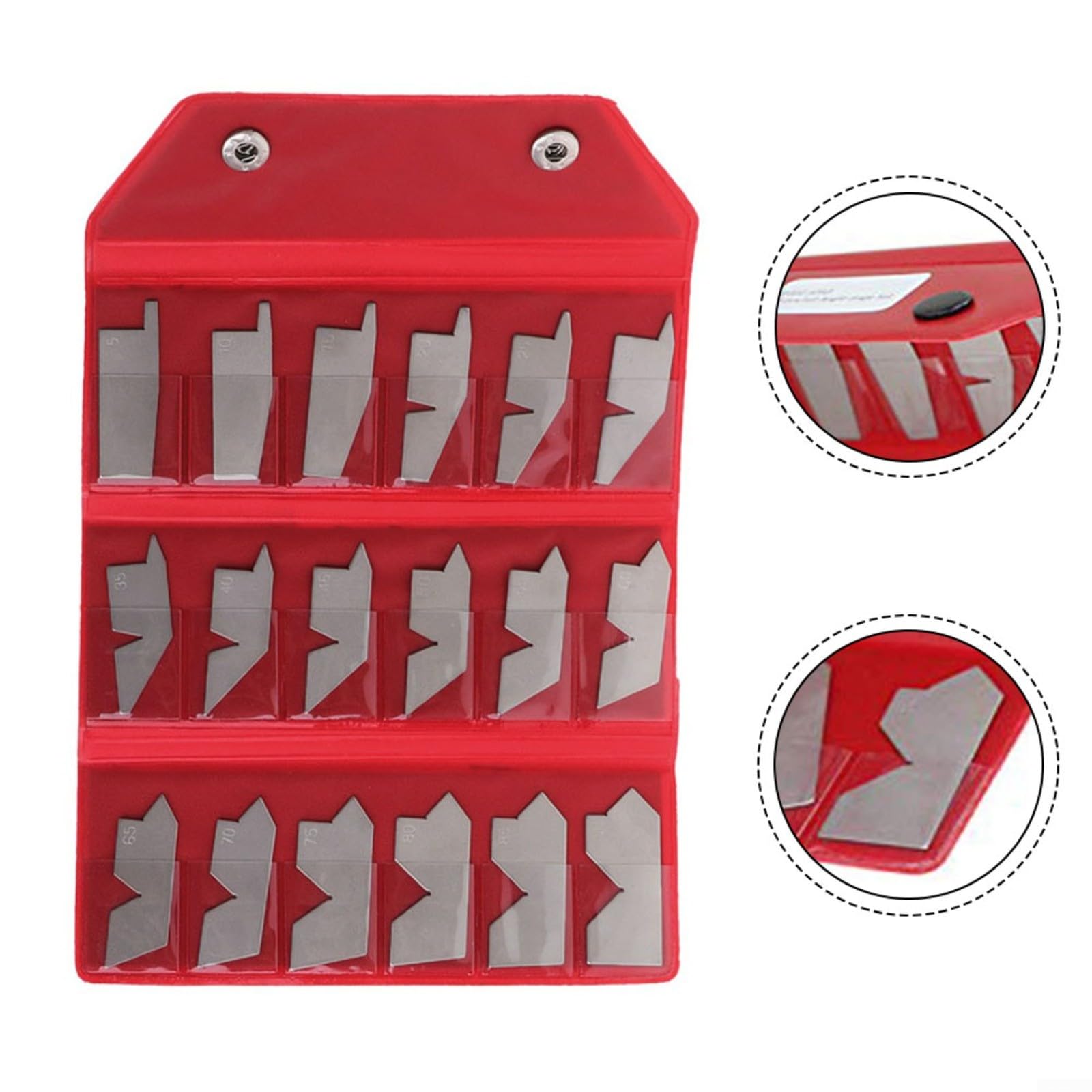 Lot de 18 gabarits d'angle en acier inoxydable de 5 à 90 degrés pour machinistes, outillers, inspecteurs, dessinateurs avec sac de rangement