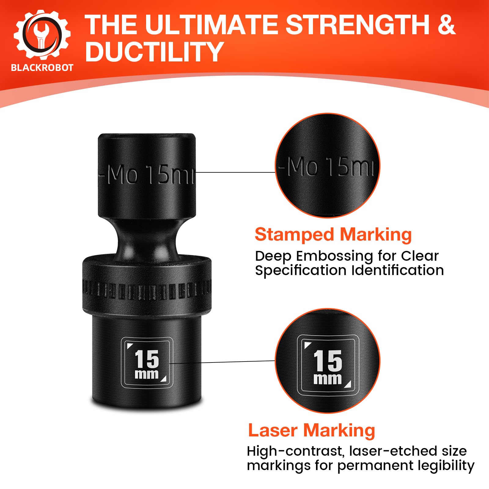 BLACKROBOT Set di chiavi a bussola universali a percussione, con attacco da 3/8", 12 pezzi, con 6 punti (10-22 mm), acciaio CR-MO, include binario di stoccaggio