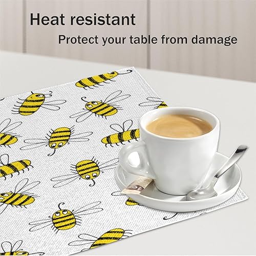 Miniatura 5 de Juego de 4 manteles individuales con diseño temático de abejas, lavables, impermeables, para fiestas, hogar, comedor, decoración de mesa de 18 x 12