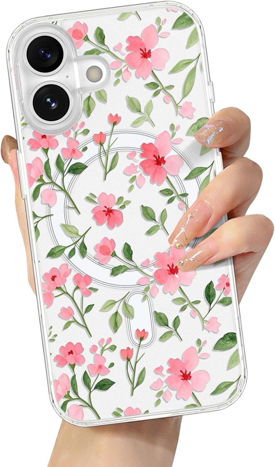 EYZUTAK Magnetic for iPhone 17 Case Flower Case Compatible with MagSafe, Pretty Floral Stylish Aesthetic Phone Cover Slim Clear Anti-Yellowing Protective Cover for Girls Women - Pink - Image 9