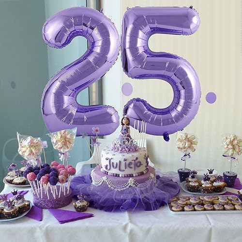 Miniatura 5 de Isndare Globos de 40 pulgadas con el número 25, globos de helio morado número 25, globo de número grande para niños y niñas, suministros de