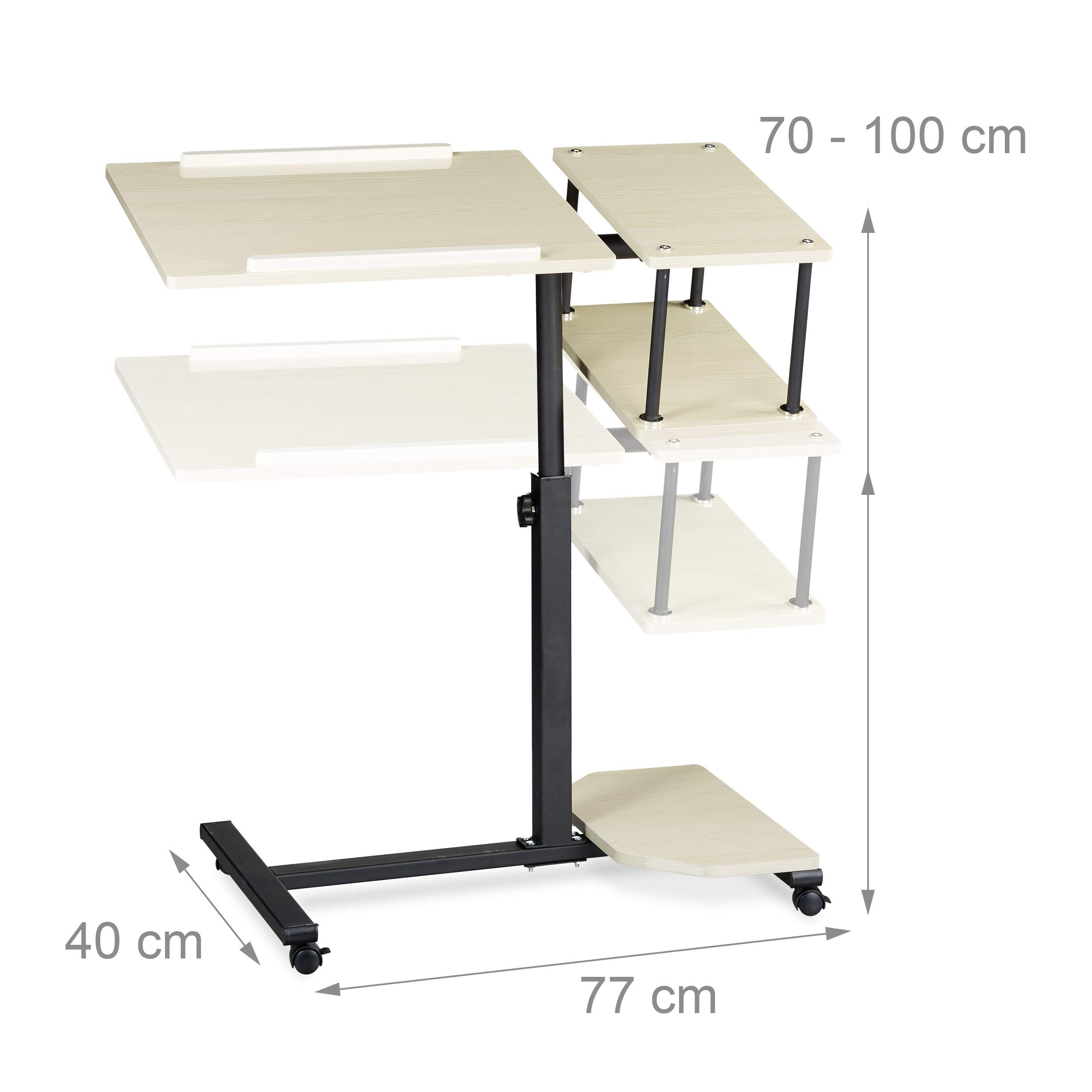 Relaxdays Tavolino per Pc, Supporto Computer Portatile, Mobile Grande, HLP 100x77x40 cm, 4 Ruote con Freno, Crema