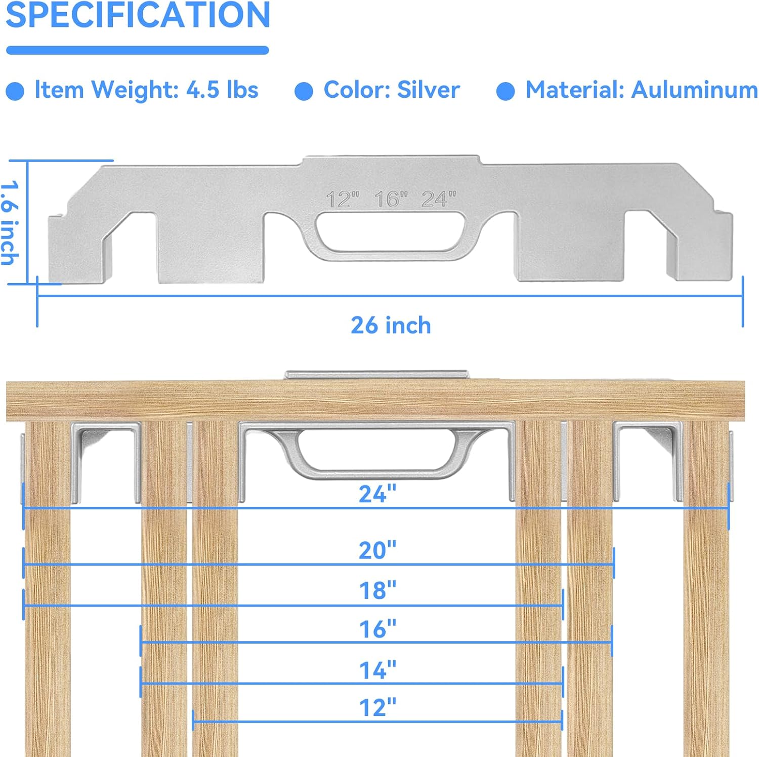 6 in 1 Framing Tools, 12/14/16/18/20/24 Inch Adjustable Size On-Center Stud Layout Tool, 100% Cast Aluminum Framing Spacing Tool