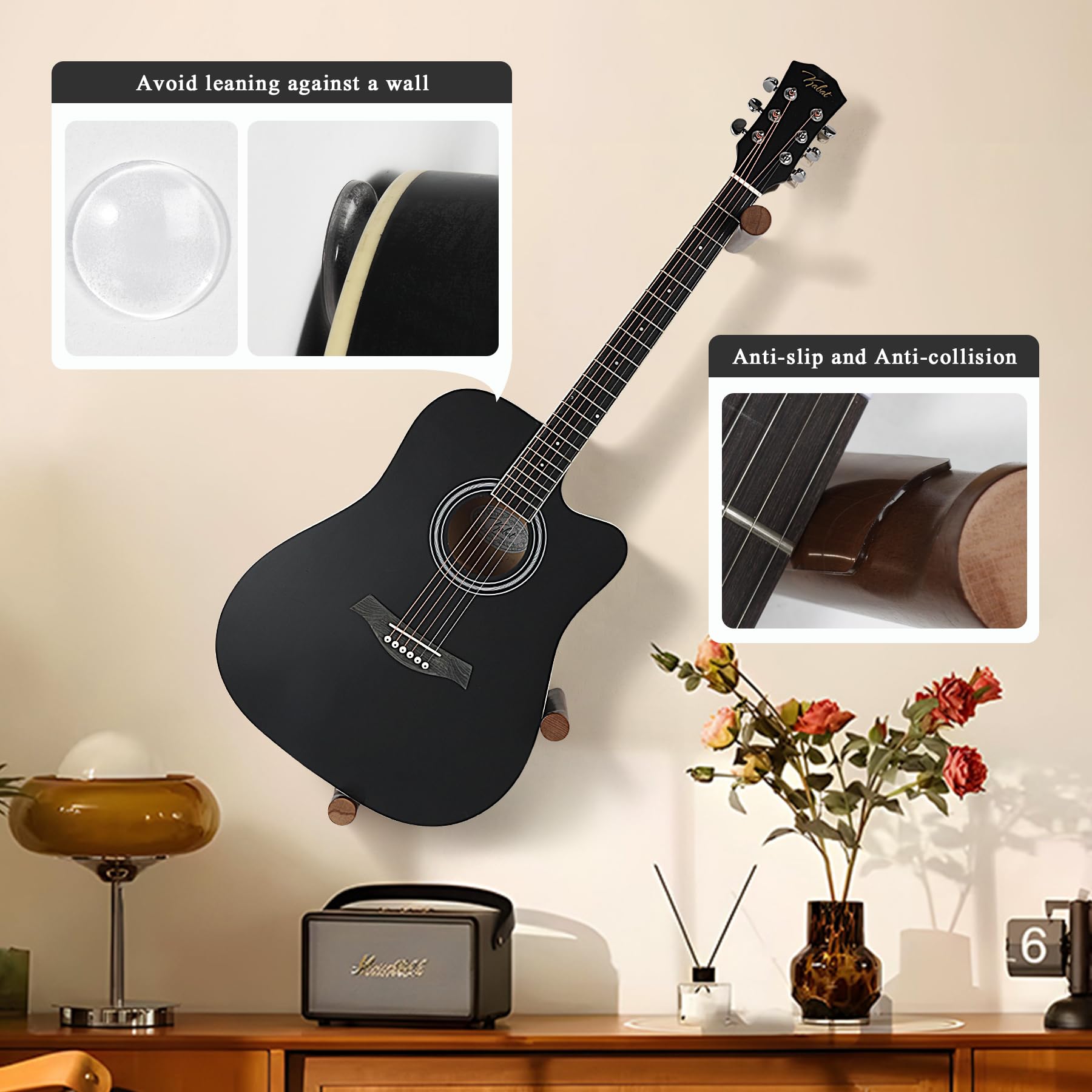 Colgador de pared horizontal para guitarra acústica y eléctrica, ukelele banjo (gris)