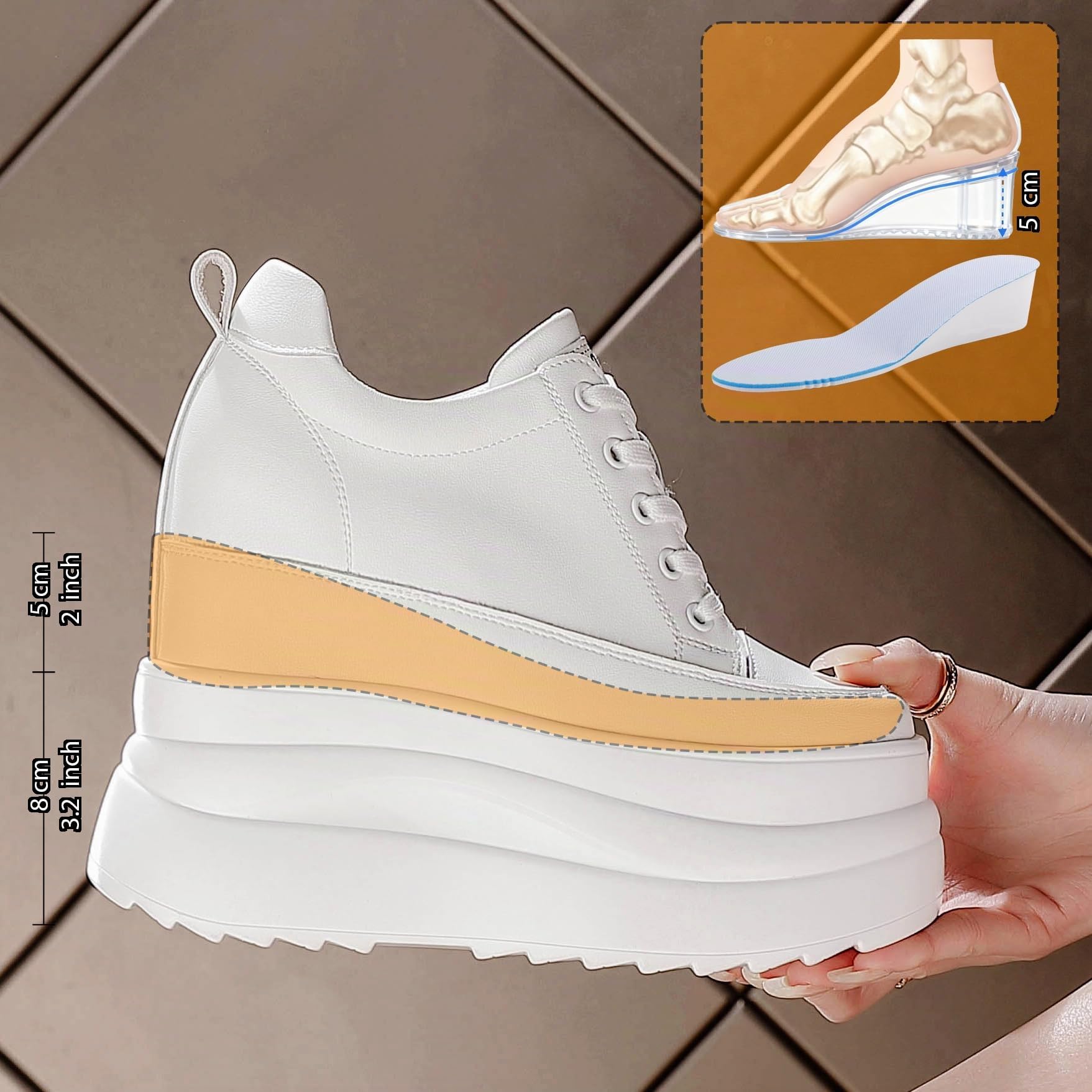 AONETIGER Sneakers Zeppa Donna Pelle Leggere Tacco Interno 13 CM Gr.34-40EU | Lacci Wedges Sportive | Moda Casual Comode Antiscivolo | ideali per fitness, Tutti i giorni, Ufficio e Tempo libero