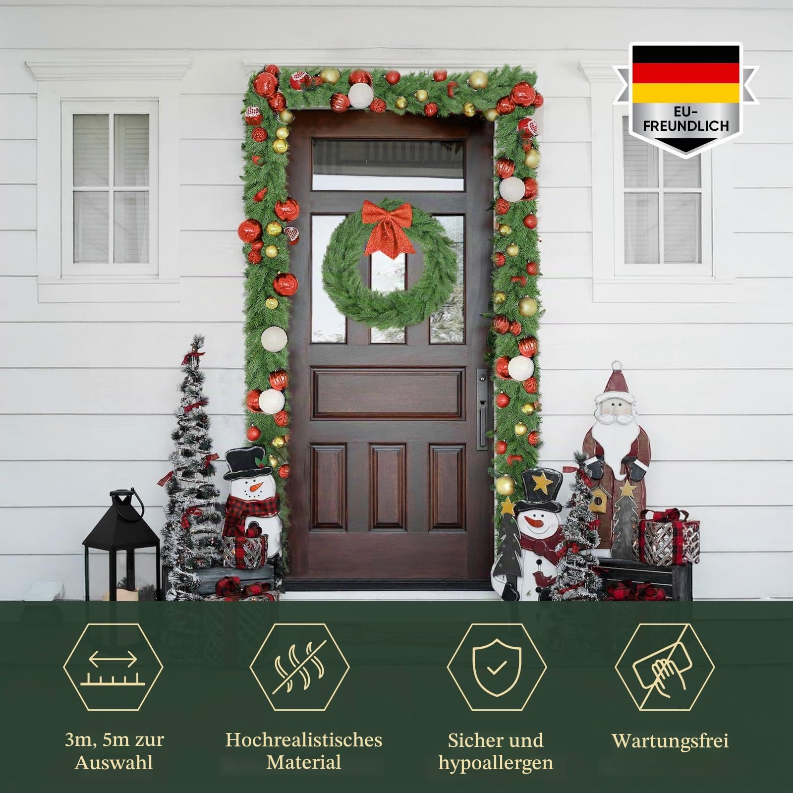 SALCAR 3m Künstliche Weihnachtsgirlande Naturgetreue grüne Tannengirlande, perfekte Grasgirlande für Innen- und Außenbereich