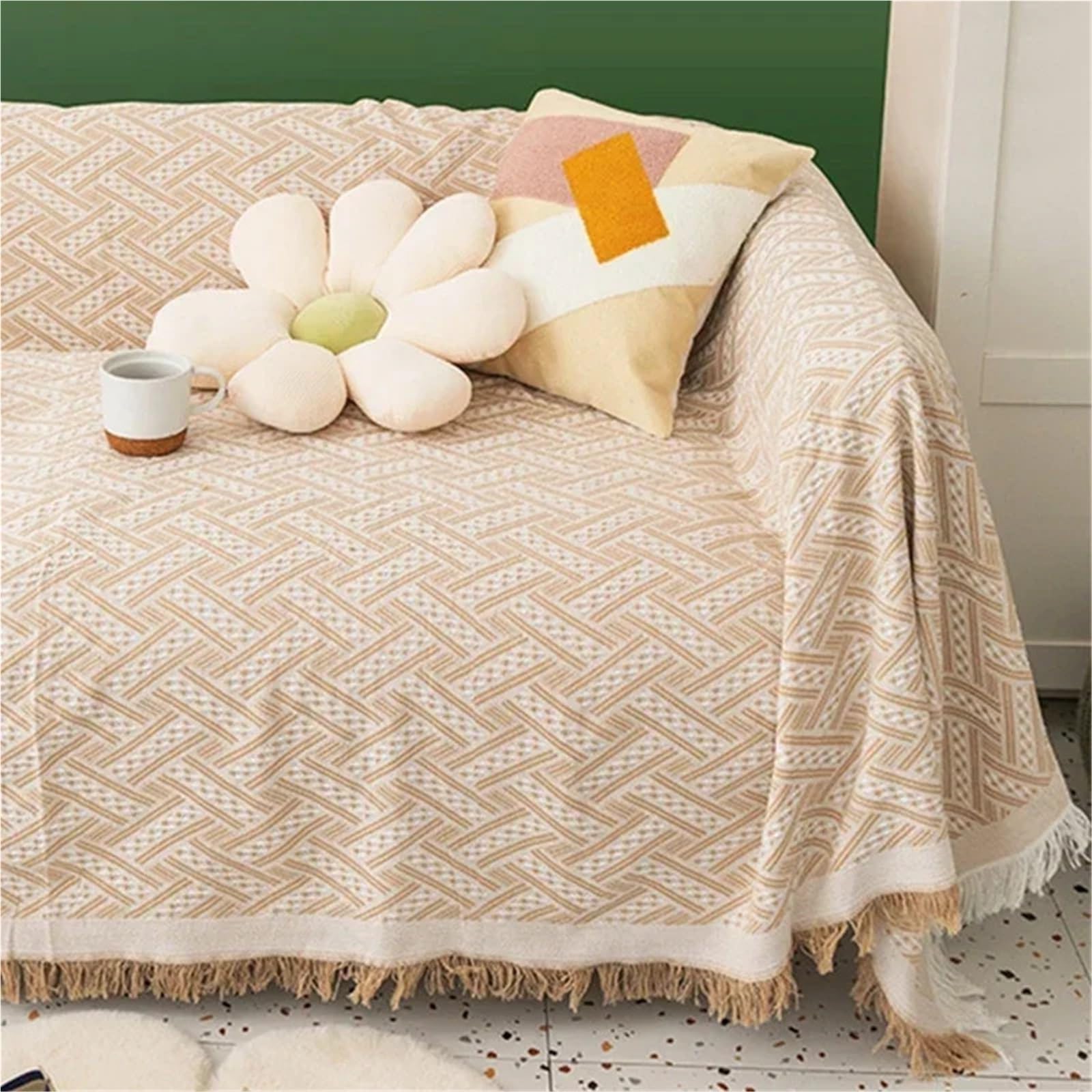 Couverture de pique-nique tricotée, tapis de pique-nique portable, voyage, randonnée, nappe, tapis doux, couverture de canapé, couverture d'extérieur pour jardin (180 x 300 cm) (blanc 180 x 180 cm (ca