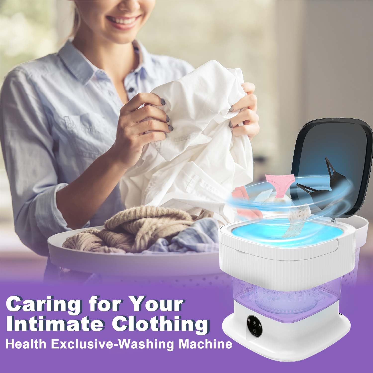 Portable Washing Machine, 14L in1 Mini Washing Machine and Dryer  with Laundry Bag Cleaning of Underwear, Baby Clothes, Socks, Cap, Lavadora