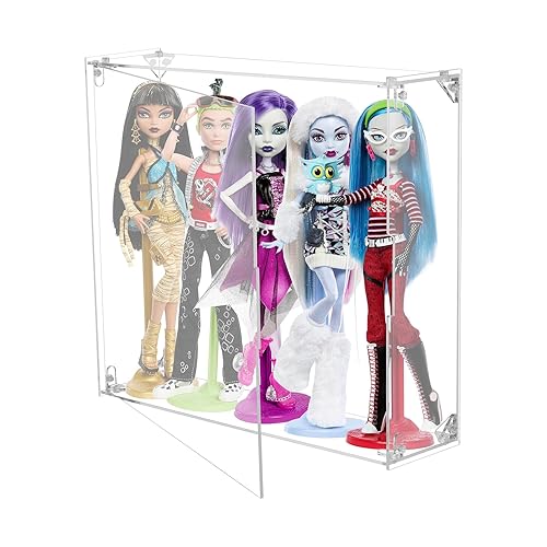 Beautyflier Acrylic Display Case for Monster High Doll, Wall Mounted or Desktop Dustproof Display Box for Monster High Booriginal Creeproduction Doll, Showcase for Up to 5 Dolls (Case Only)