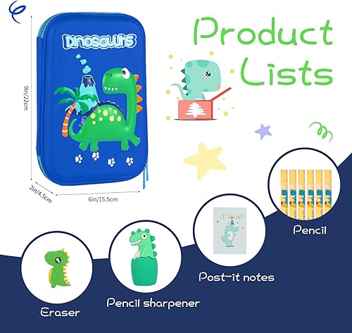 Miniatura 2 de homicozy Estuche para lápices para niños, bonito juego de papelería de dinosaurio para niños, organizador de caja de lápices de EVA 3D con