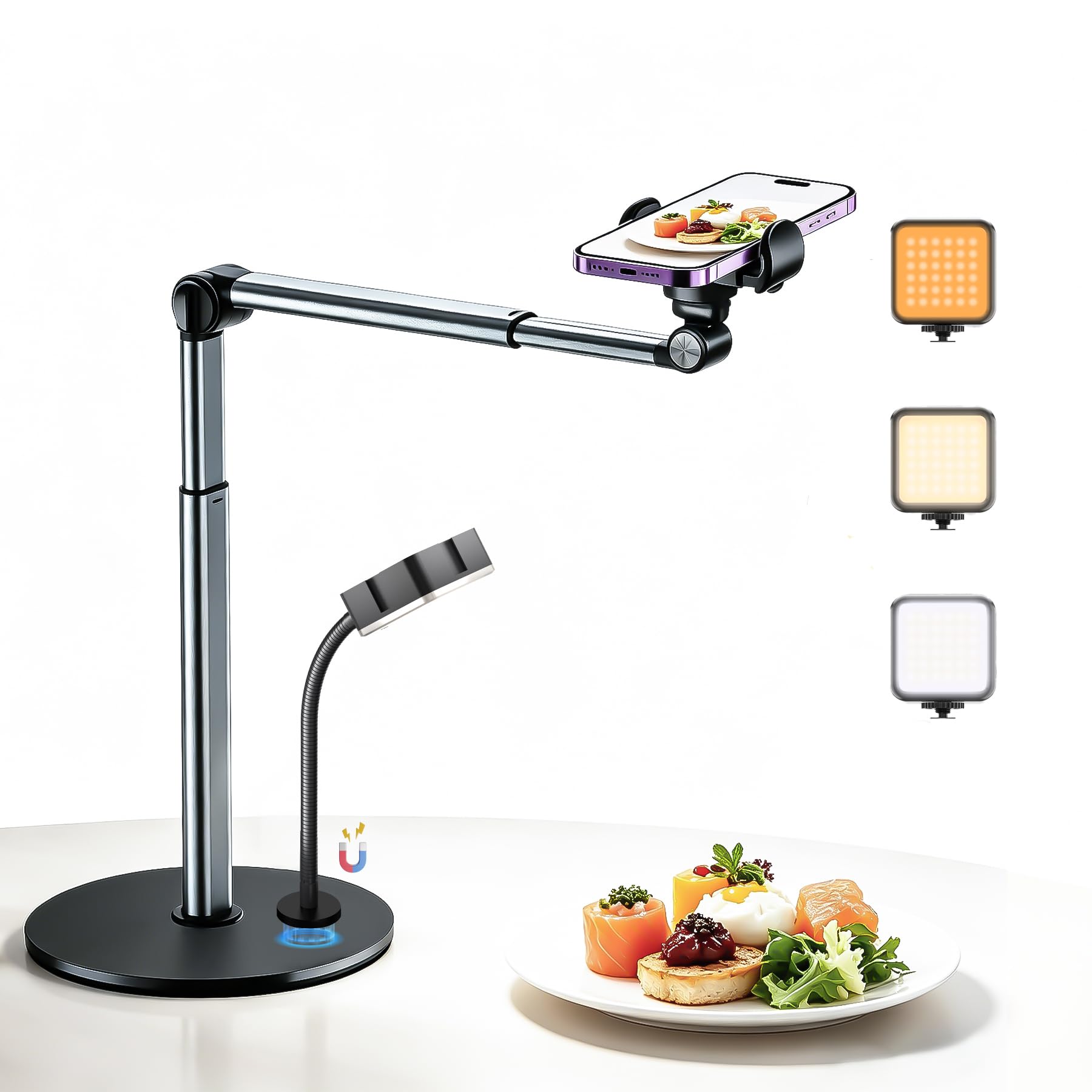 Photo 1 of Wowcati Overhead Phone Mount with Rechargeable Light for Cooking Videos