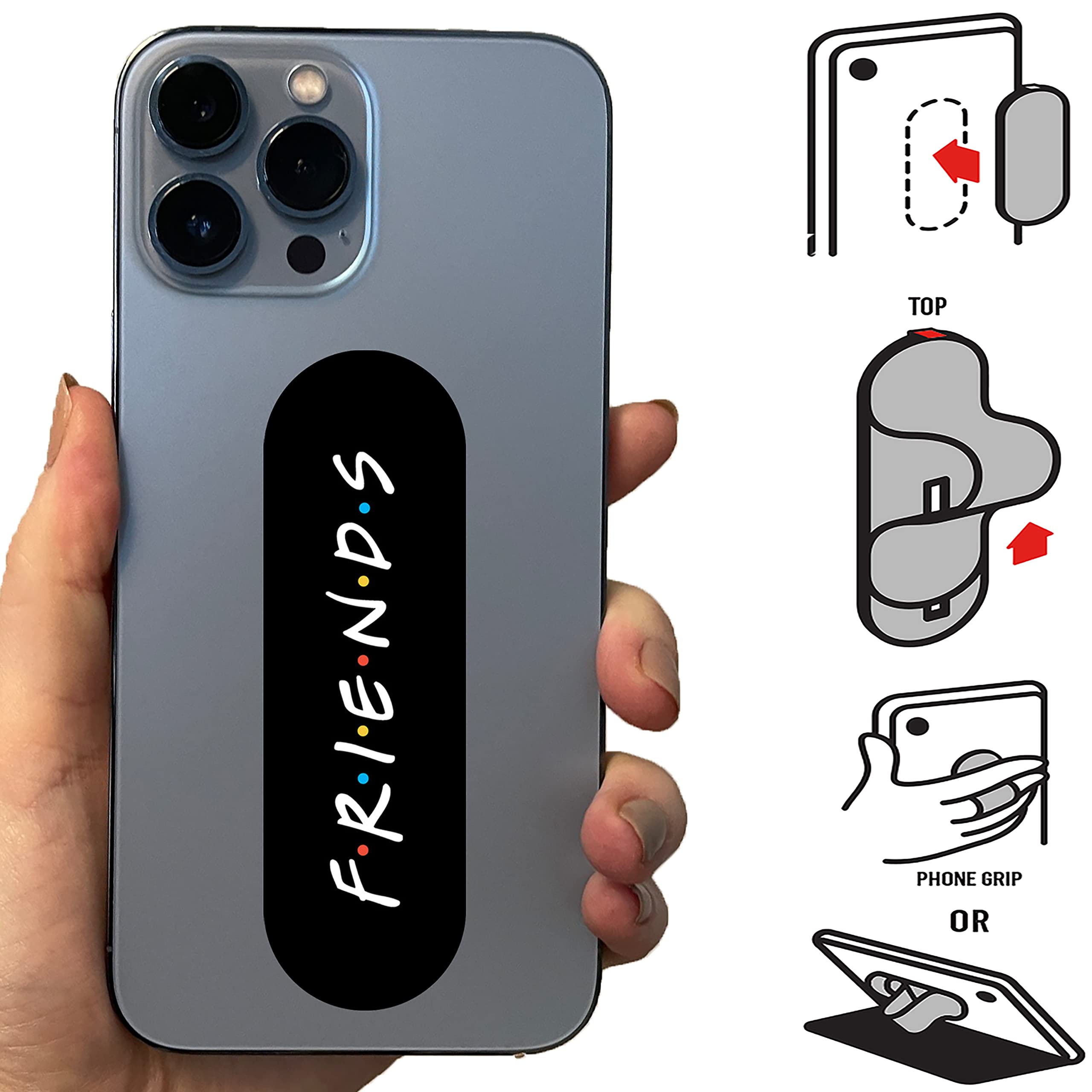 Eggshell Mobile Finger Strap Grip Back Holder Premium Glossy Black Finish Effect Compatible with All Besic Cell Phone & Tablets (F.R.I.E.N.D.S)-image-19