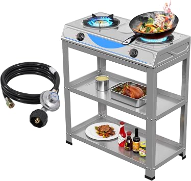 Propane Gas Stove,2 Burner Propane Burner, with Removable Leg,Auto Ignition Camping Stove,Portable Gas Stove for RV, Apartment, Outdoor