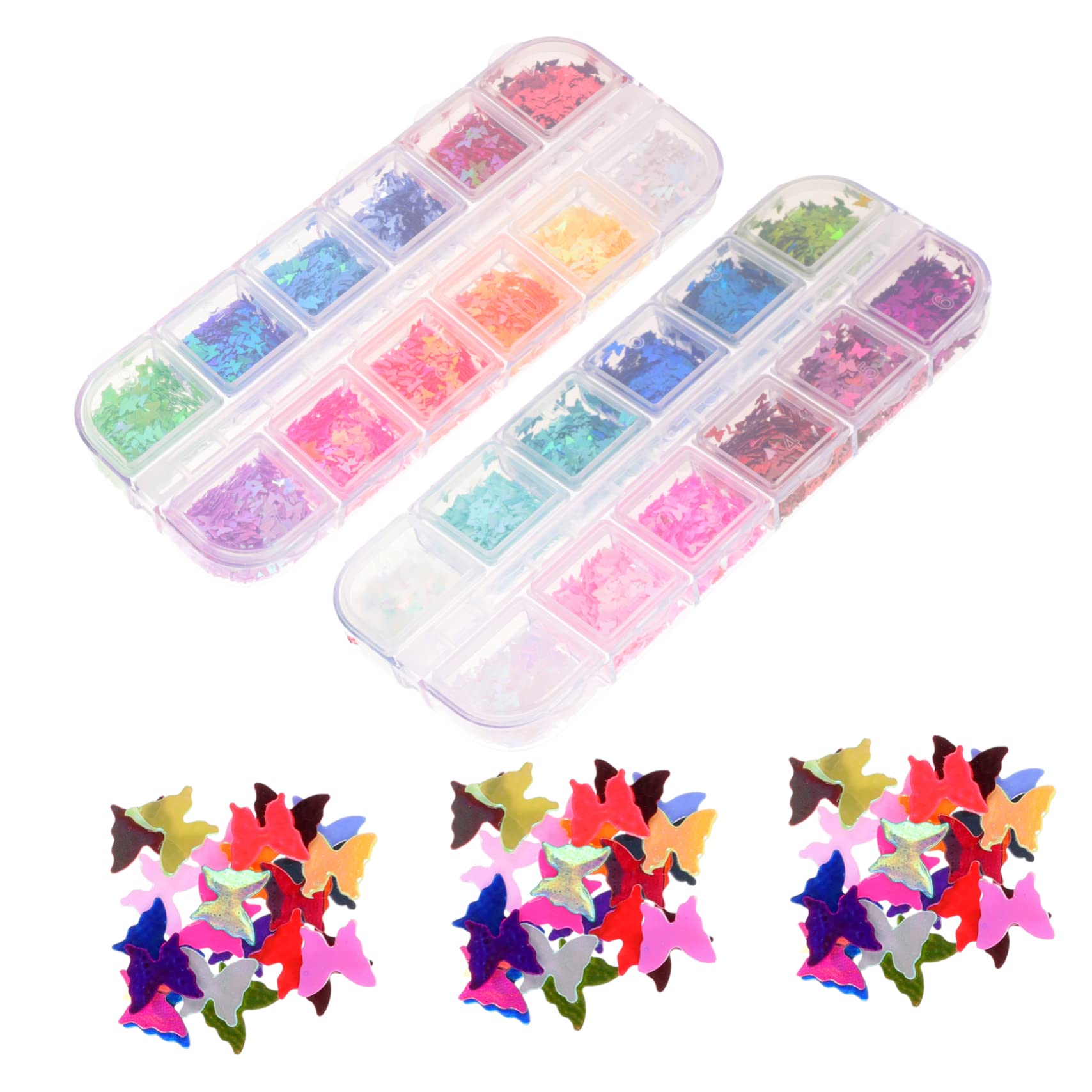 NOLITOY 2 Boxes DIY Nail Glitters 24 Colors Butterfly Nail Art Sequins Glitter Manicure Tools for Nail Art Decorations