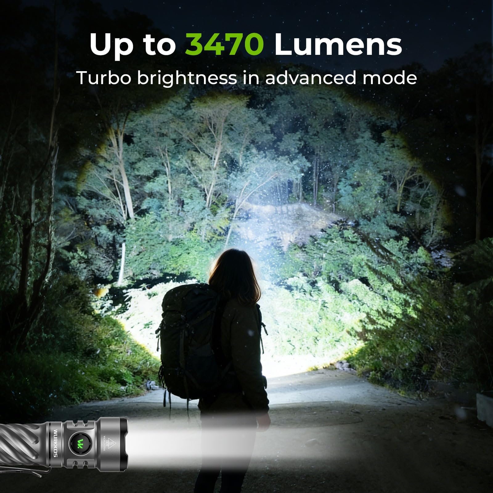 Wurkkos TS26 Torcia ricaricabile 3470 ad alta luminosità, USB C LED torcia con batteria da 5000 mAh di grande capacità, torcia luminosa impermeabile IPX8 per campeggio, emergenza, all'aperto, EDC