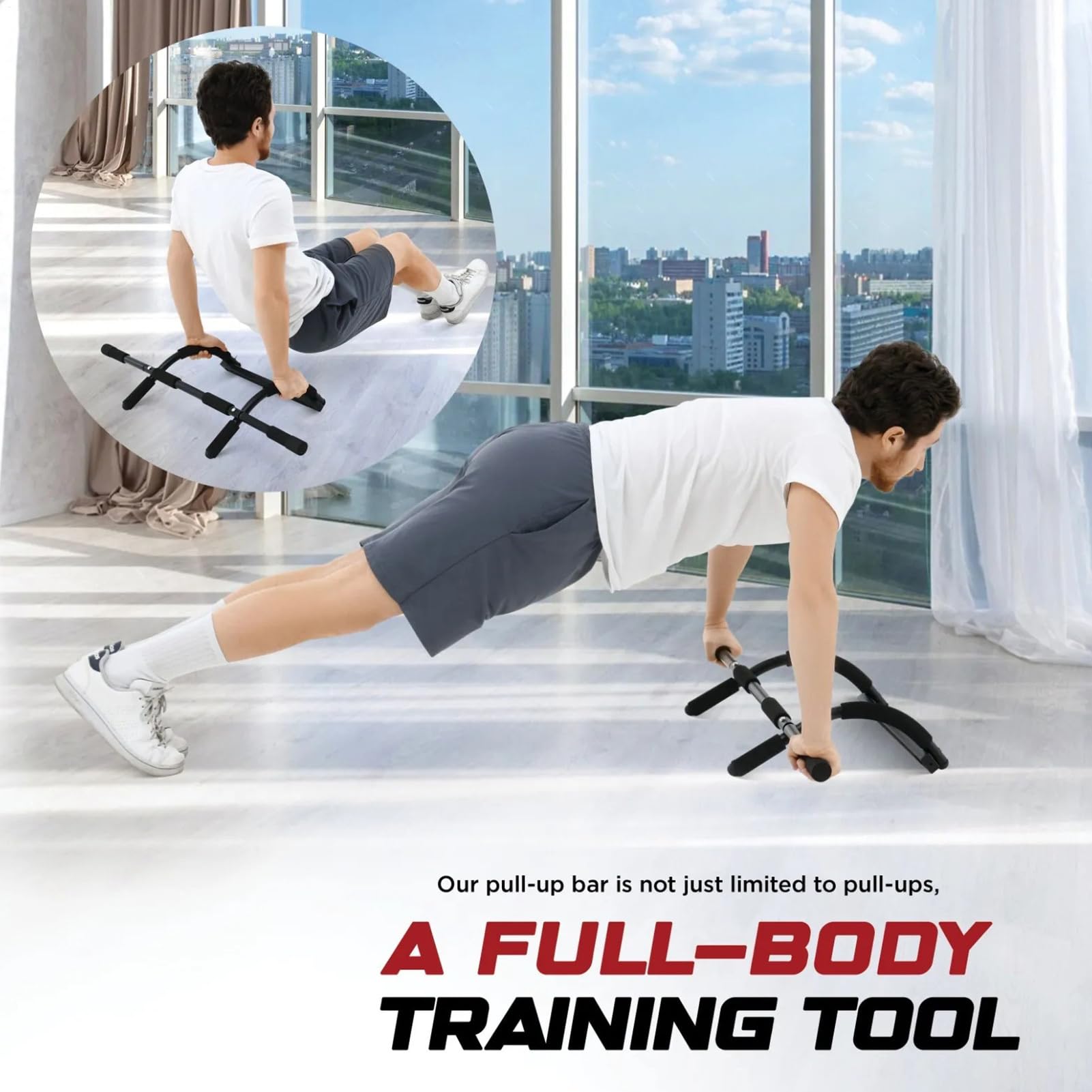 Pull Up Training Bar – 93 cm – Asta di esercizi per porta, cambio di | resistenza portatile, attrezzatura per appendere le attrezzature | aste da allenamento per la casa, la palestra, la parte