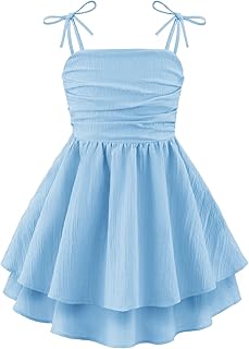 Arshiner Girls Summer Spaghetti Strap Dresses Flowy Tiered Ruched Smocked Back Casual Beach Midi