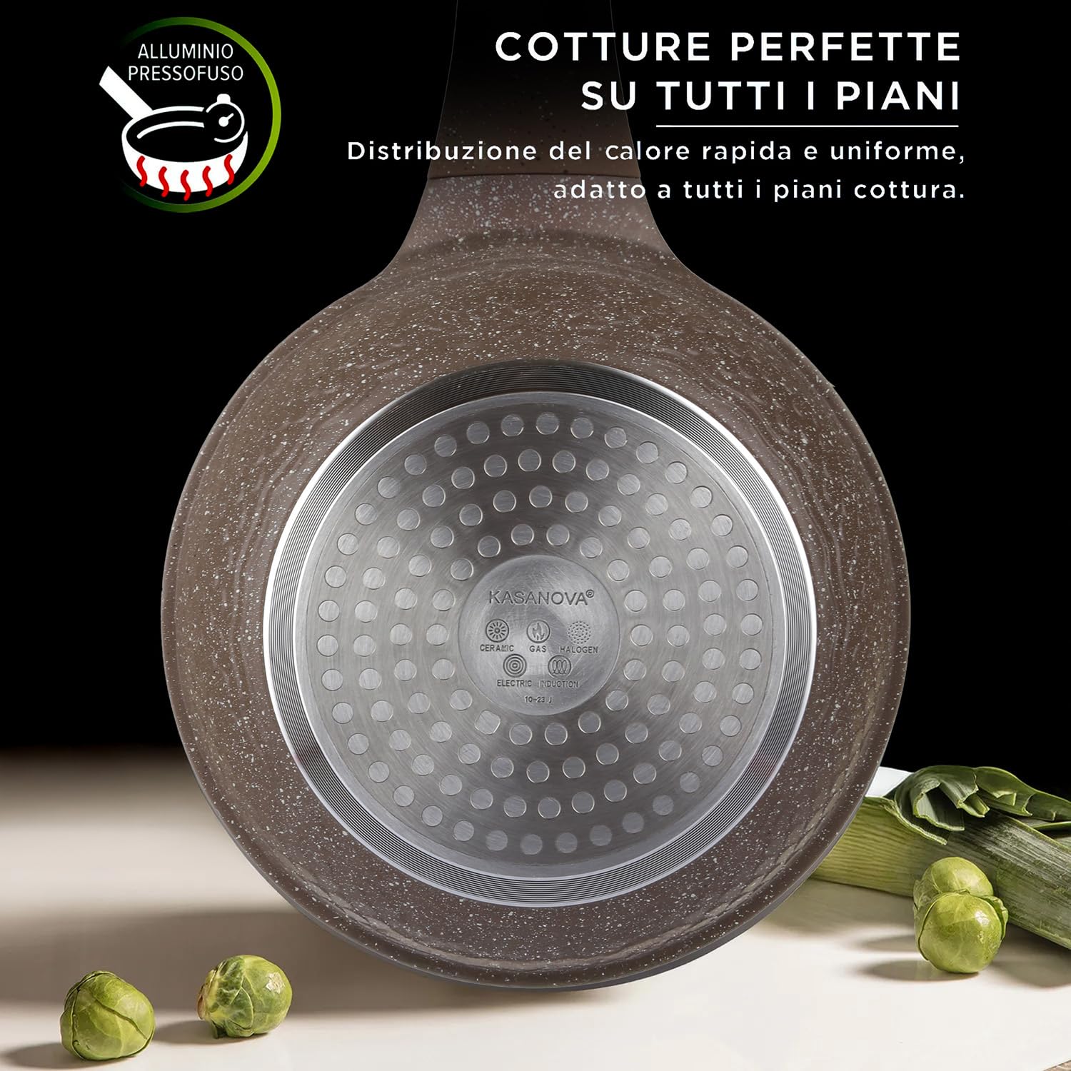 KASANOVA, sartén antiadherente 0% grasa, para inducción y todos los tipos de cocinas, con mango antideslizante, revestimiento antiadherente, sartén para tortilla. (26 cm)